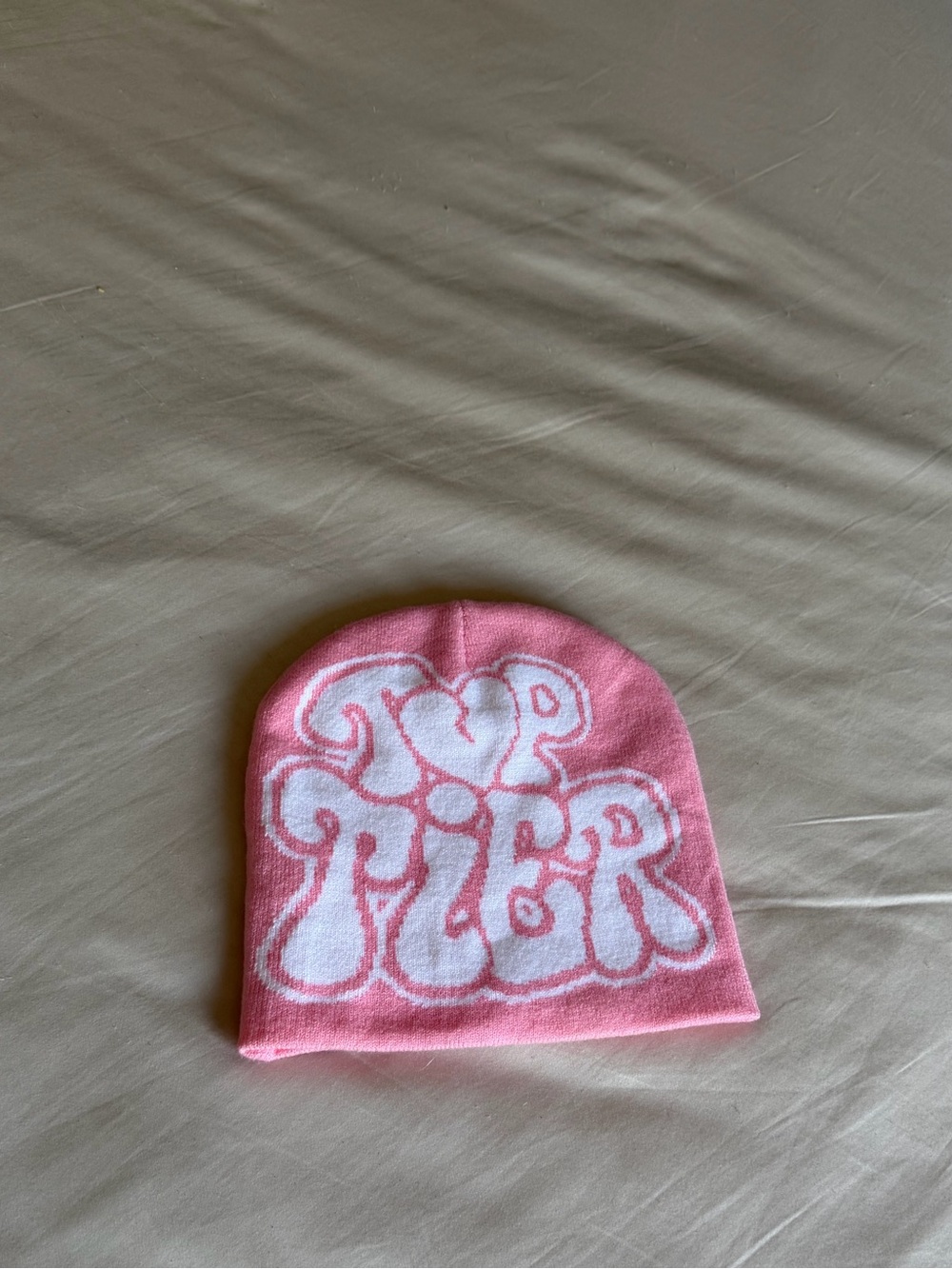 Pink Y2K “Top Tier” Graphic Beanie Hat